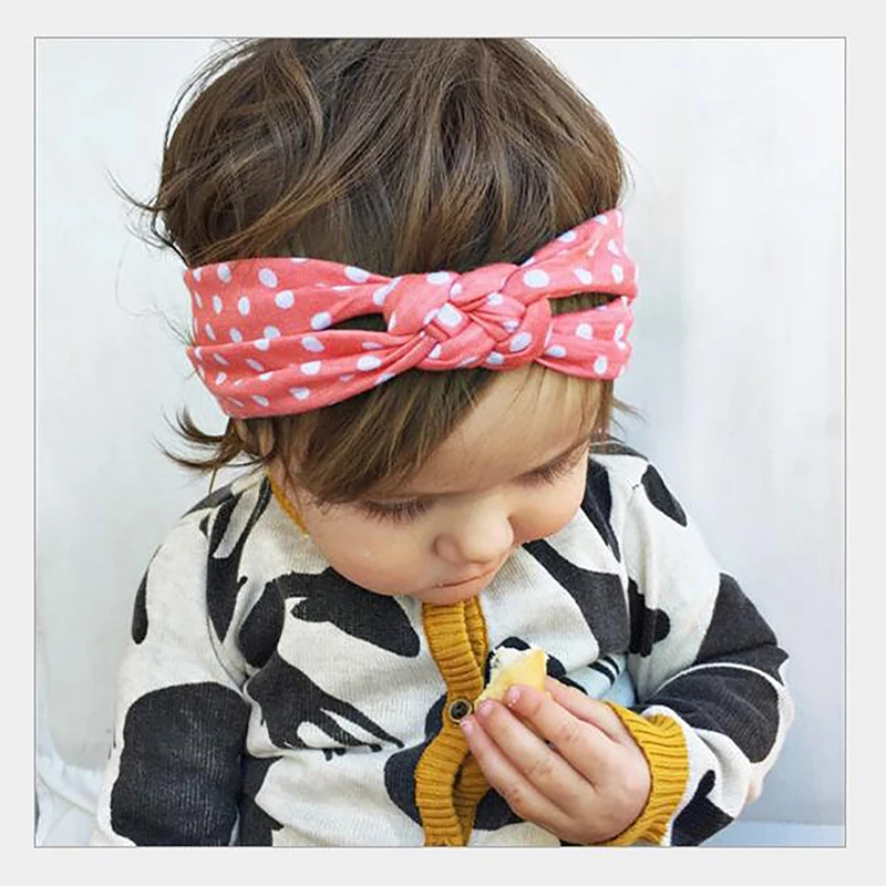 

Повязка на голову крученая для маленьких девочек, хлопковый тюрбан в горошек, милый головной ободок для девочек, аксессуары для волос