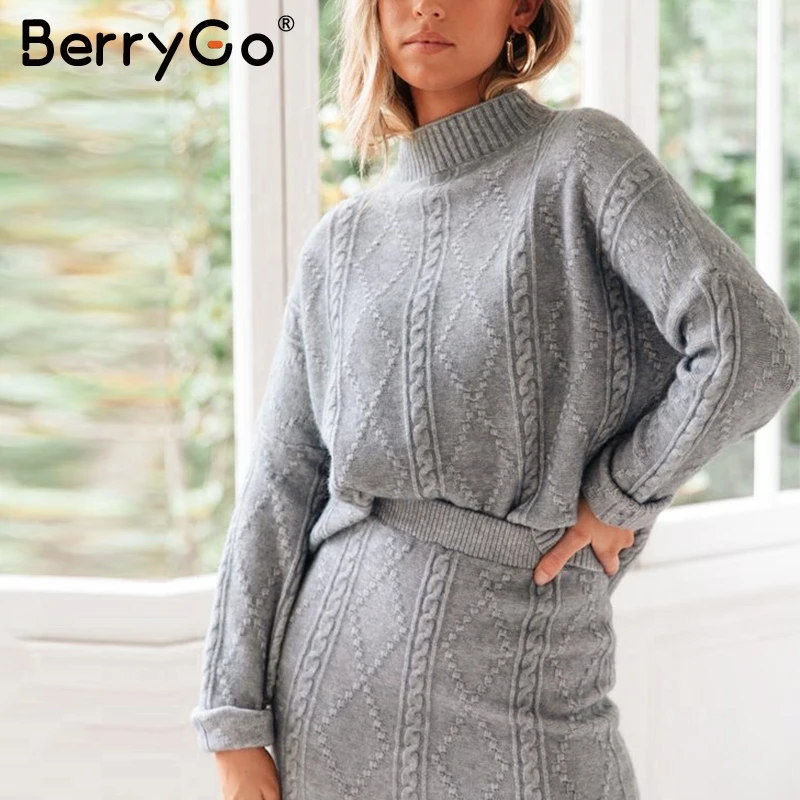 BerryGo вязаное женское платье из двух частей элегантное осенне зимнее дамское с