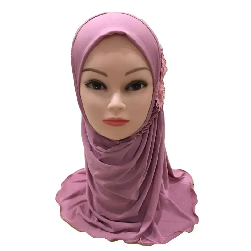 Розовый New Muslim Kids Girls Hijab Islamic Arab School Headwear Underscarf Scarf Wrap Headscarf Full Cover Prayer Hat Accessories 2-7Y - Цвет: Розовый