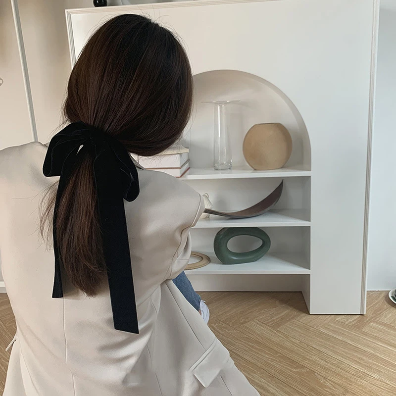 

Simple All-match Velvet Hairs Bow Stretch Hair Tie French Grace Slouchy Ribbon Hair Ring Solid Color Stretch Hair Tie