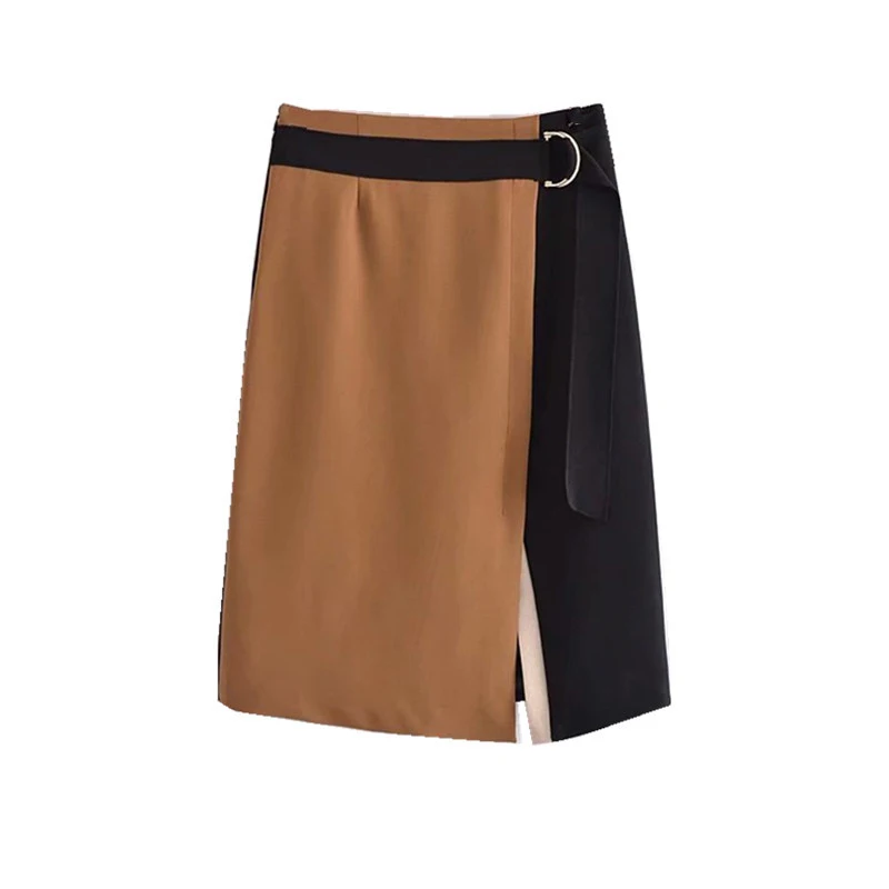 

DOUJILI Summer Vintage High Waist Ladies Office Skirt Bottoms Elegant Splicing New Style Skirt Bottoms Tow Tone Color