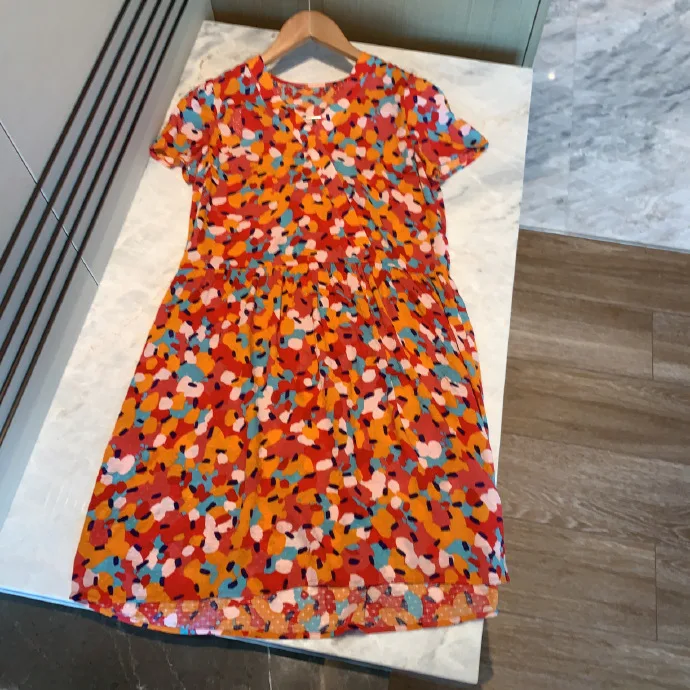 

Women Dress Gorgeous and Colorful Ink Printing V-neck Drawstring Long Dress