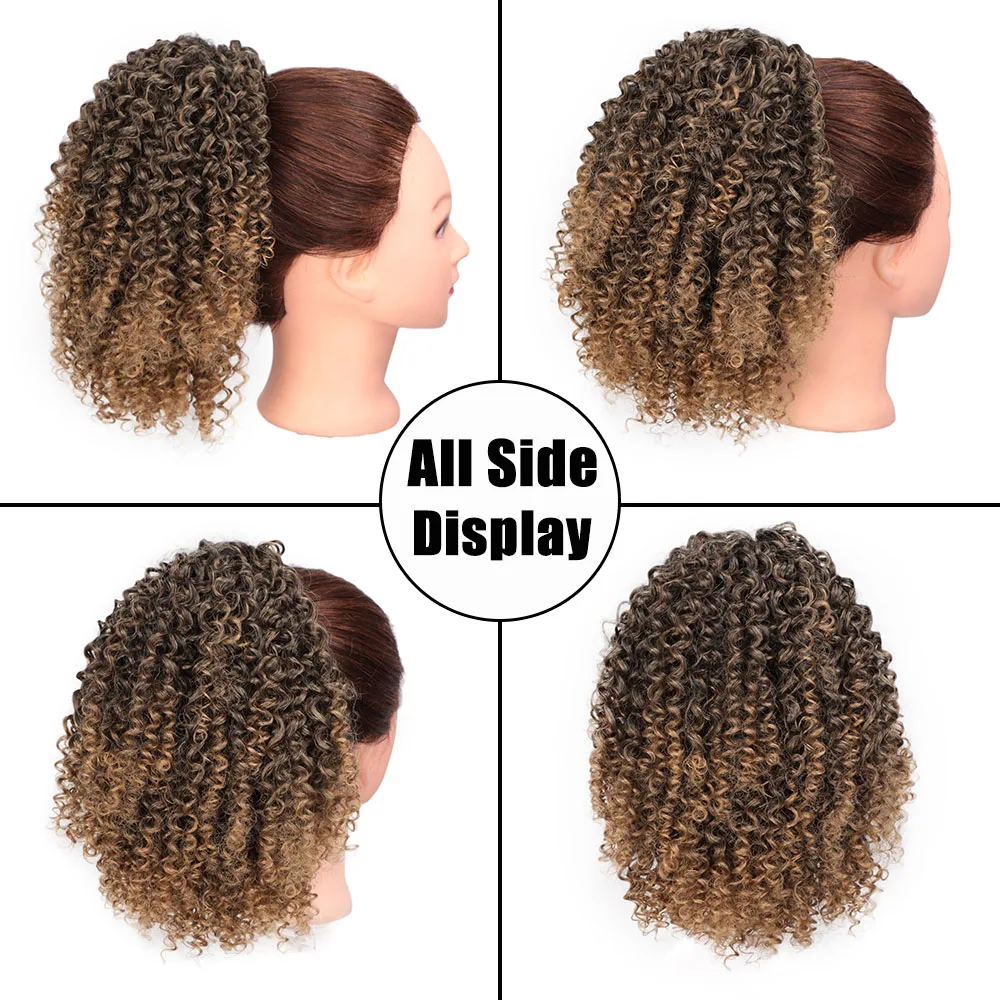 I's a wig Kinky Curly Pony Tail Hair Extension Drawstring Synthetic Clip in Black Red Short African American | Шиньоны и парики