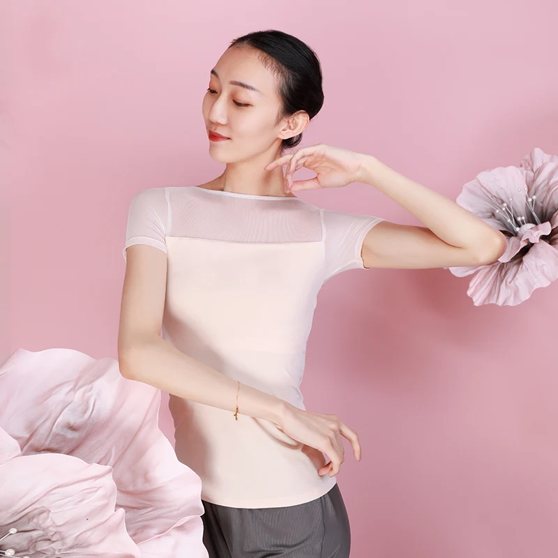 

Mesh Ballet Dance Tops Female Dancer Outfit Classical Dance Costume Summer Dancing Practice Wear Soft Lyrical Dancewear JL3301