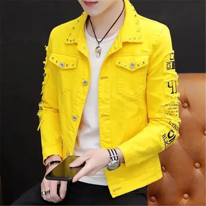 

Studded jacket Spring Autumn Jeans Coat Men's Korean-style Fashion Students Handsome Versatile Jacket MEN'S Wear New Style Cowb