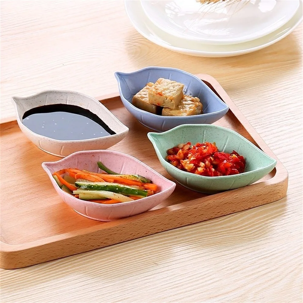 

4PC/Set Seasoning Bowl Japanese Leaf-Shaped Soy Sauce Vinegar Dish Wasabi Bowl Sushi Snack Board Kitchen Gravy Boat Tableware