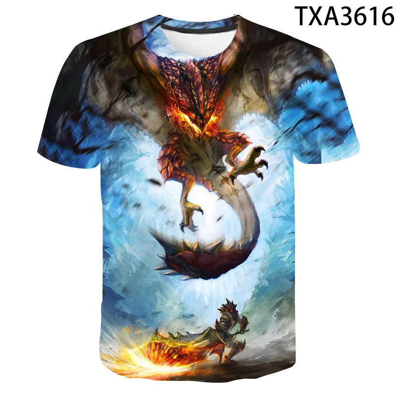 2021 New Summer Monster Hunter 3D T Shirt Men Women Children Casual Fashion Streetwear Boy Girl Kids Printed Tops Tee