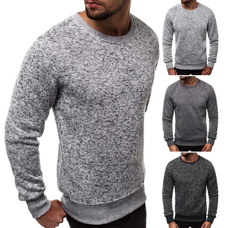 

Men Spring Autumn Pullover Sportswear Round Neck Long Sleeve Loose Slim Sweatshirt Solid Color Patchwork Long Sleeve Crewneck