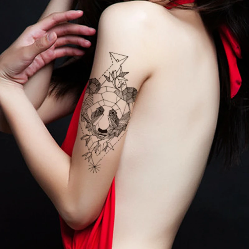 

Geometric Panda Waterproof Temporary Tattoo Sticker Black Fragments Design Fake Tattoos Flash Tatoos Arm Body Art for Women Men