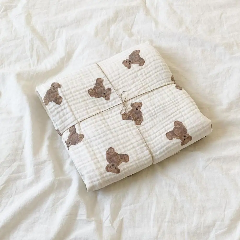 

2 Layers Baby Blankets Skin Friendly Breathable Bear Print Cotton Air Conditioned Infant Sleeping Blanket Infant Accessories