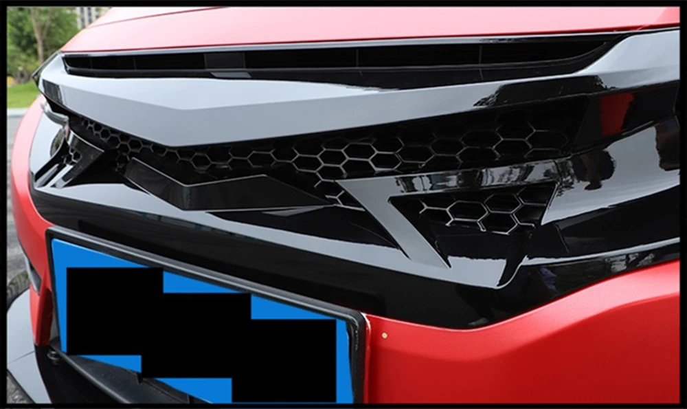 Глянцевый черный сотовый сетчатый гриль в стиле битвы для Honda Civic 10th Gen- передний бампер ABS гоночные решетки запчасти для автомобилей аксессуары