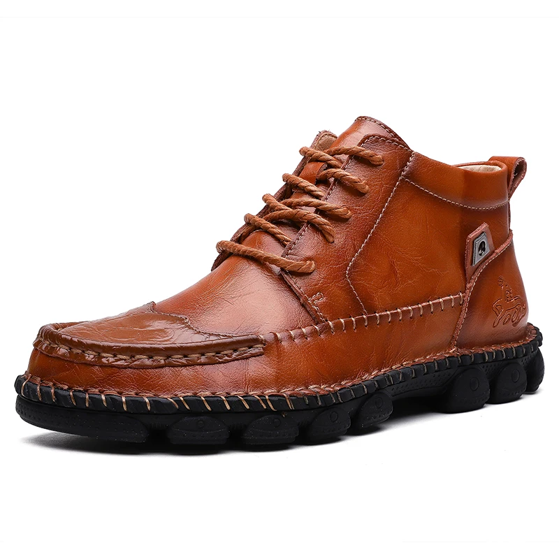

Men's Leather Ankle Boots Lace-up Men Shoes High Quality Men Vintage British Military Boots Autumn Winter Plus Size 38-48