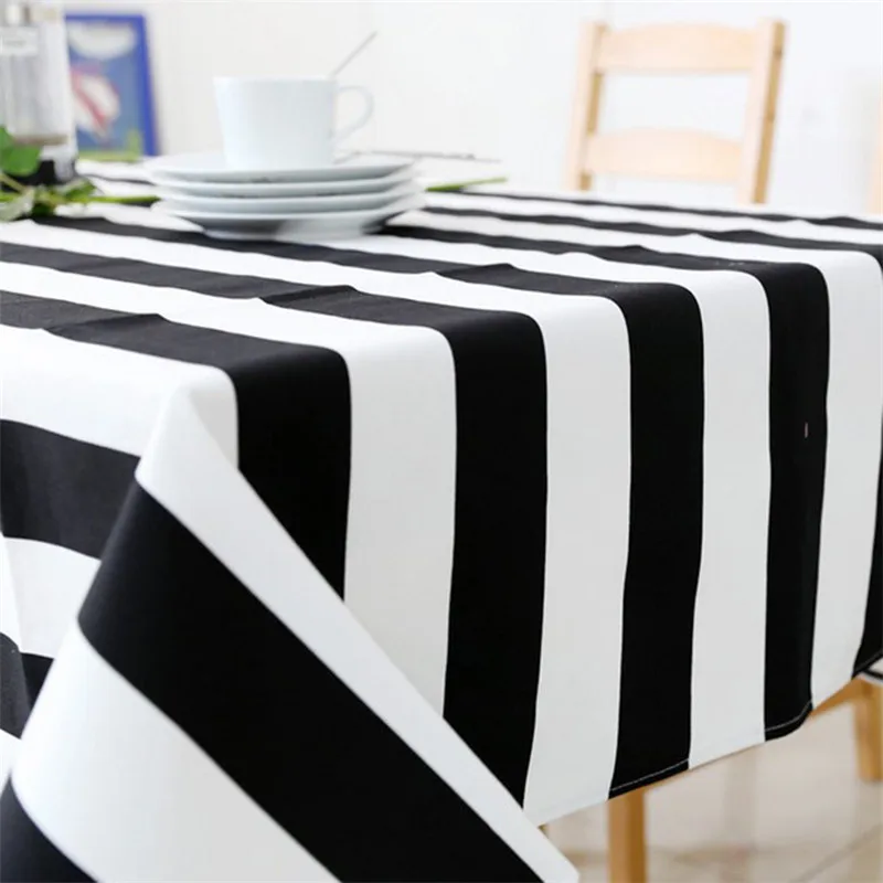 

Black and white striped canvas tablecloth Simple modern rectangular thickening and abrasion resistant canvas tablecloth wide