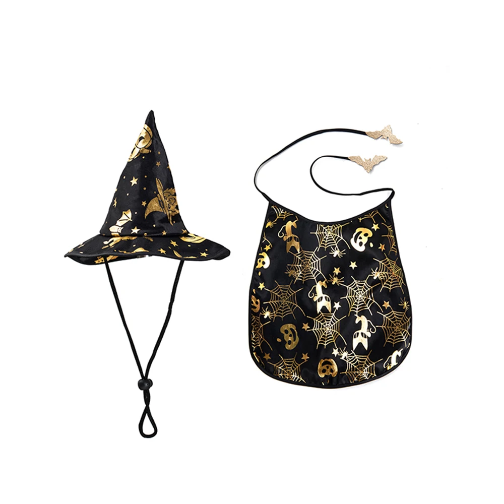 

2 Pieces/1 Set Of Pet Dog Cat Hat Halloween Pet Cloak Set Tether Decoration Clothes Fancy Dress Party Pet Accessories