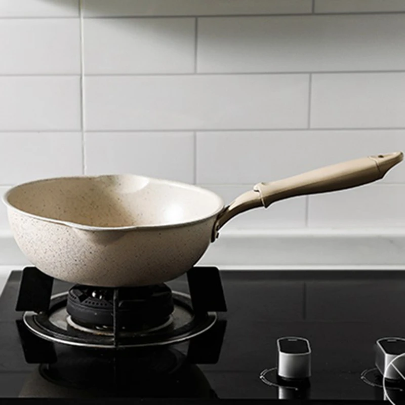

Thickened Bottom Stone Frying Pan Multifunction Non-Stick Pans Deep Nougat Pot Wok Pan with Glass Cover 20cm
