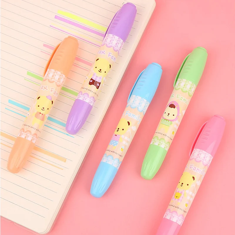 

6Pcs Creative High Capacity Cartoon Double Head Highlighter Hand Account Drawing Pen Marcador Child Gift Office&School Supplies