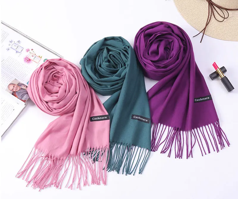 Женские одноцветные шарфы с кисточками женские тонкие длинные качественные