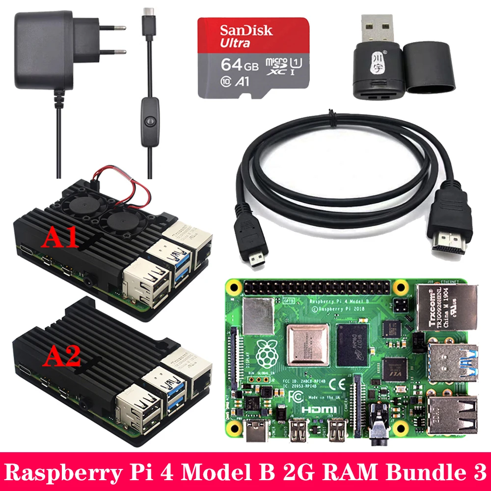 Raspberry Pi 4 2 ГБ 4 ГБ ОЗУ+ алюминиевый корпус 3A адаптер питания Micro HDMI кабель для Raspberry Pi 4 Модель B Pi 4B - Комплект: Комплект 3