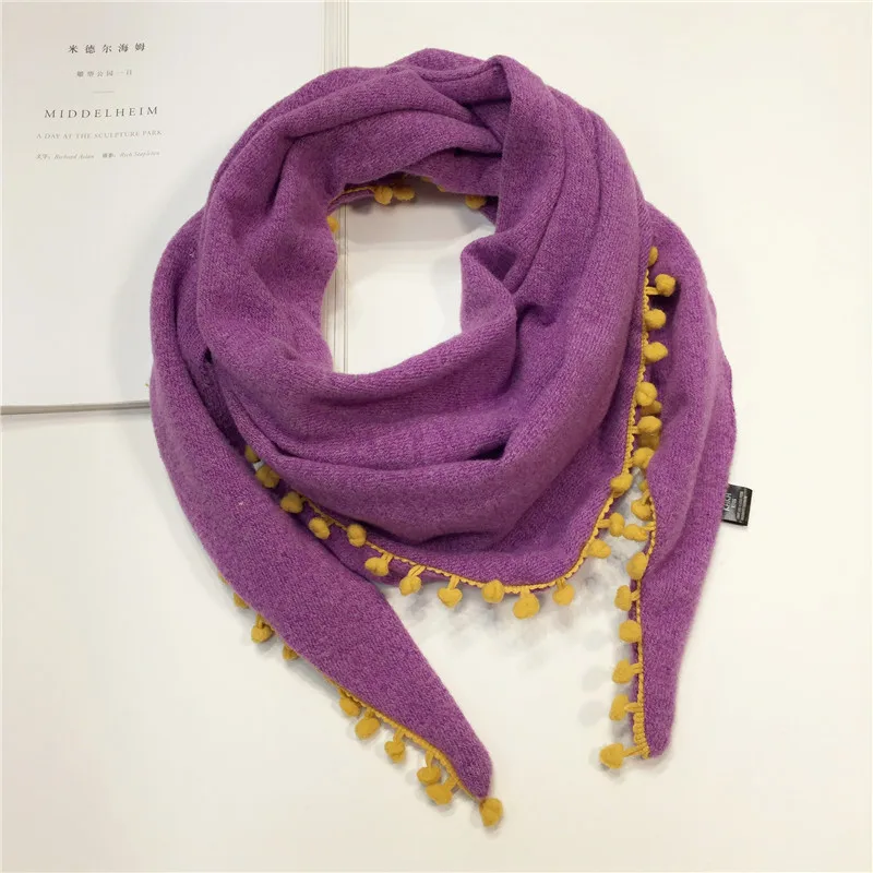 thick purple Весенне-летний детский хлопковый шарф; Детские треугольные шарфы; Милая шаль для маленьких мальчиков и девочек; одежда для малышей; осенний Детский шарф с кисточками - Цвет: thick purple