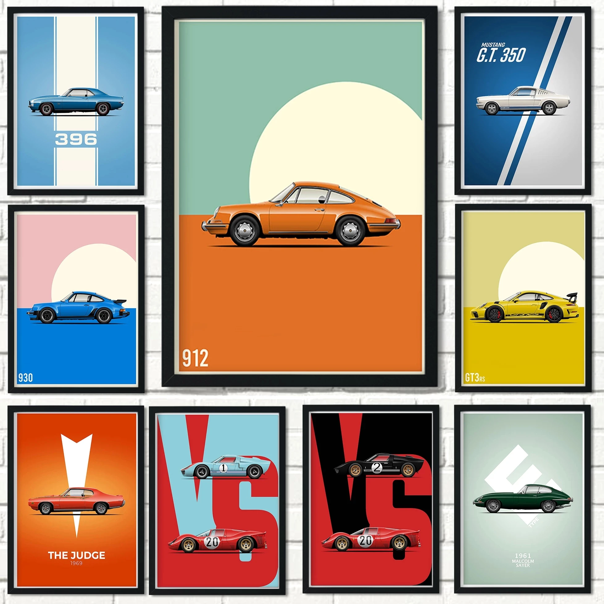 

2021 Cartoon Vintage Cars Poster Racing McLaren A110 911 Car Ae86 GT3 Lancia Wall Art Decor Painting Room Wall Canvas Poster