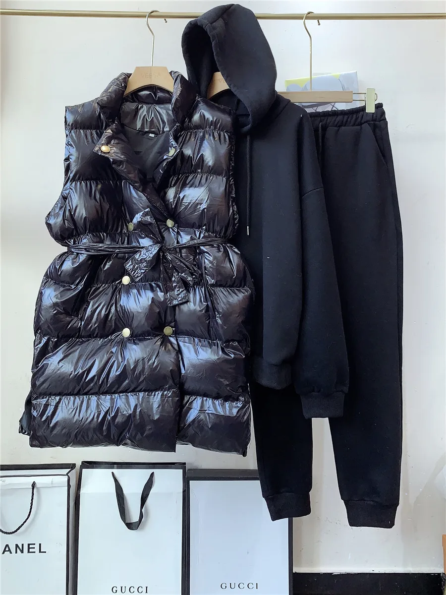 Женский двухбортный жилет ALPHALMODA блестящий стеганый с капюшоном на флисе