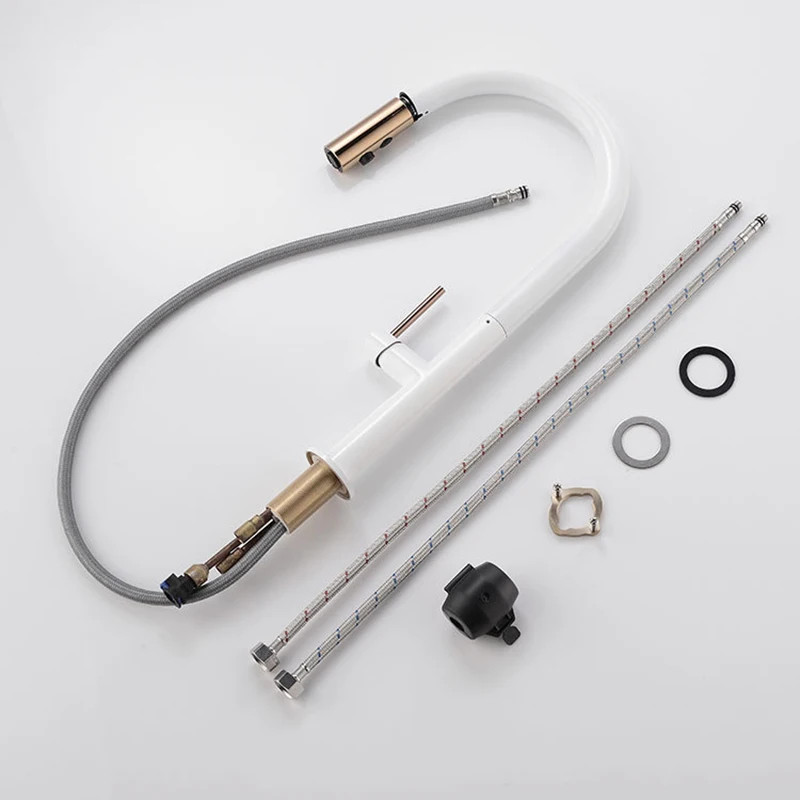 

Newly Arrived Pull Out Kitchen Faucet Rose gold and White Sink Mixer Tap 360 degree rotation kitchen mixer taps Kitchen Tap