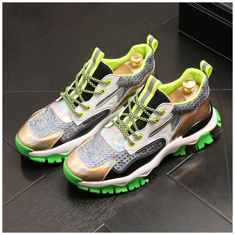 

2020 New Men luxury rhinestone dazzling colors platform Casual Flats Shoes Man Rock punk Loafers board Sneakers zapatos hombre