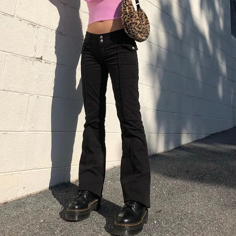 

Брюки-карго Y2k женские с карманами, повседневные узкие брюки со средней талией, Капри в стиле Харадзюку, модная уличная одежда, 90-х
