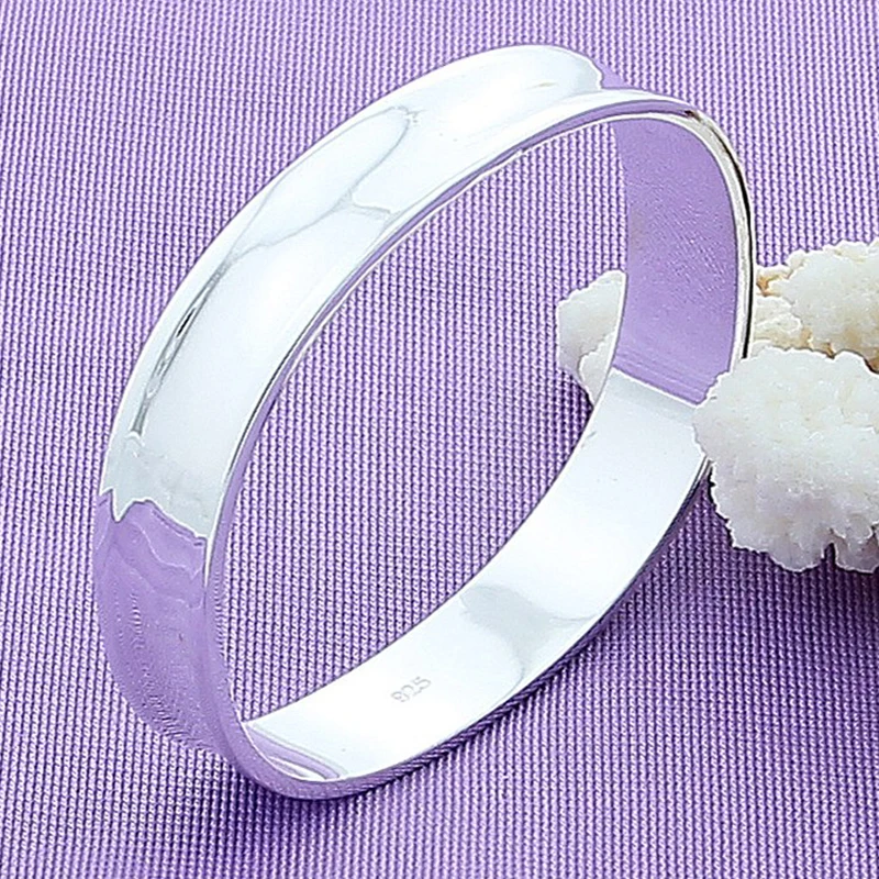 

925 Sterling Silver Fashion Simple Women Square Round Cuff Bracelet Bangles High Quality Charm New Jewelry