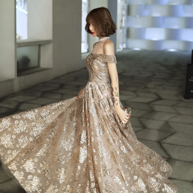 

Sexy Off Shoulder Prom Dress Sequins Long Lace up Back Party Evening Gowns Cheap A Line Floor Length Vestido De Festa