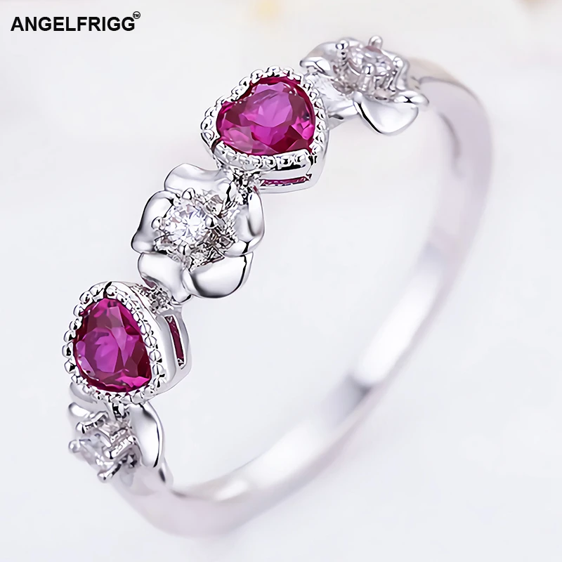 Женское серебряное кольцо ANGELFRIGG с цветком в форме сердца кубическим цирконием