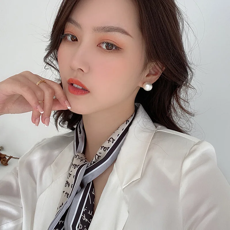 

Slender Narrow Silk Scarf Retro French Tied Bag Ribbon Printing Headband Headwear Women Korea Hair Accessories for Female YHA019