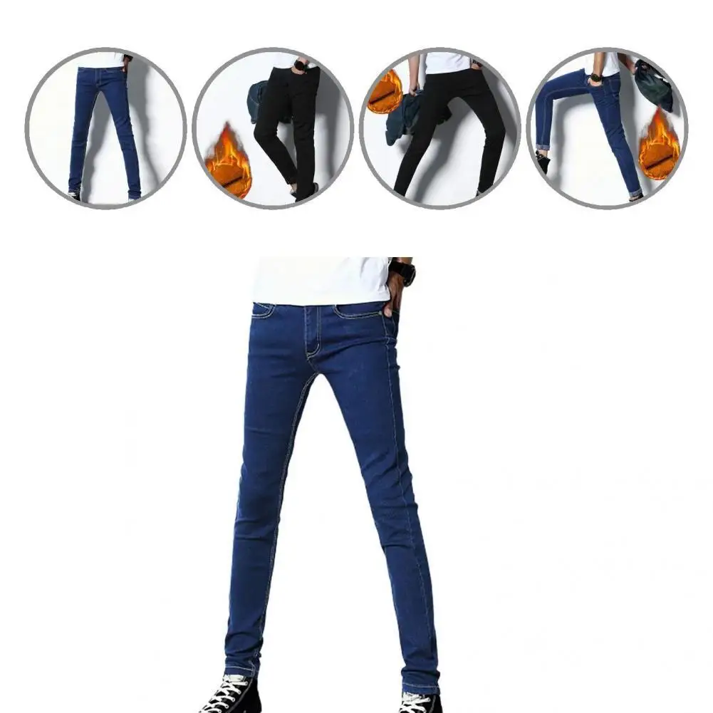 

Winter Jeans Zipper Fly Slim Plush Wear-resistant Men Jeans Men Jeans for School