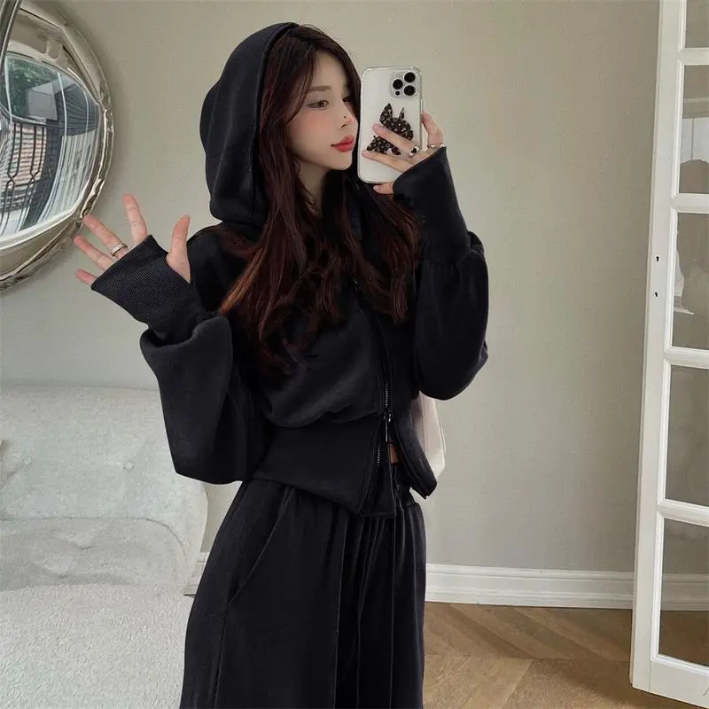 

Sports Suit Women Autumn Winter New All-match Hoodie Jacket Waist Coat Thin Wide-leg Pants Trousers Casual Two-piece Suit