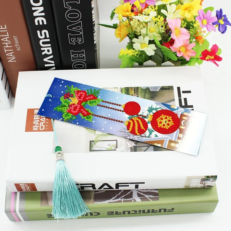 

5D DIY Round Diamond Painting Bookmark Tassel Leather Book Markers Embroidery Cross Stitch Crafts