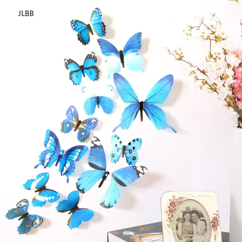 12 шт стикер на стену с бабочками наклейки Новый год украшения дома 3D бабочки ПВХ