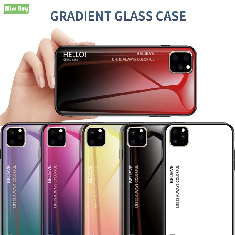 Чехол для iPhone 11 Pro Max чехол с градиентным закаленным стеклом 6 6s 7 8 Plus X XR XS мягкий
