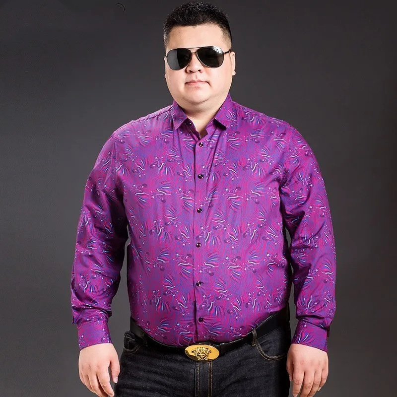 Размера плюс 8XL 7XL Длинные рукава 100% хлопок легкий уход свободный покрой деловая