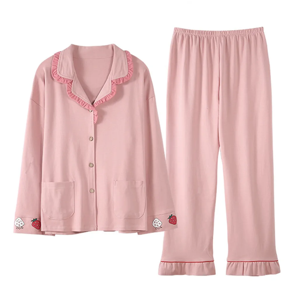 

Fdfklak Autumn New M-3XL Large Sleepwear Sets For Women Pajamas Set Cotton Long Sleeve + Long Pant Large Pink Home suits
