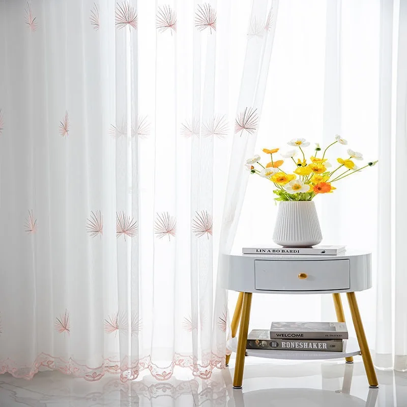 

Embroidered Sheer Curtains for Living Room Bedroom Pink Leaves Tulle Curtains Voile Curtains Panel Window Treatments Home Decor