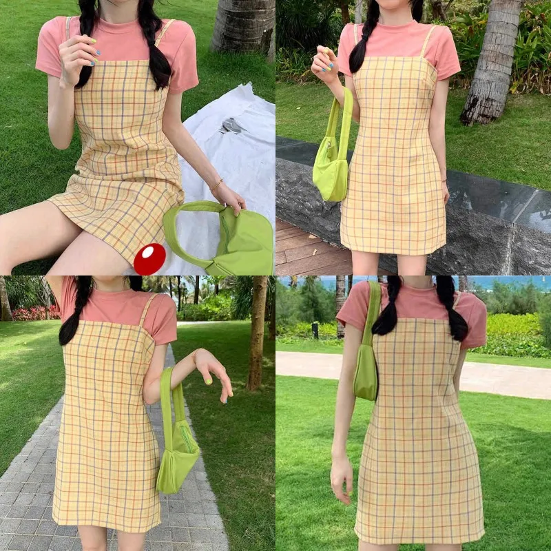 

Women Fashion Sleeveless Plaid Dress Ladies Female Summer Stylish Dress for Daily Wear