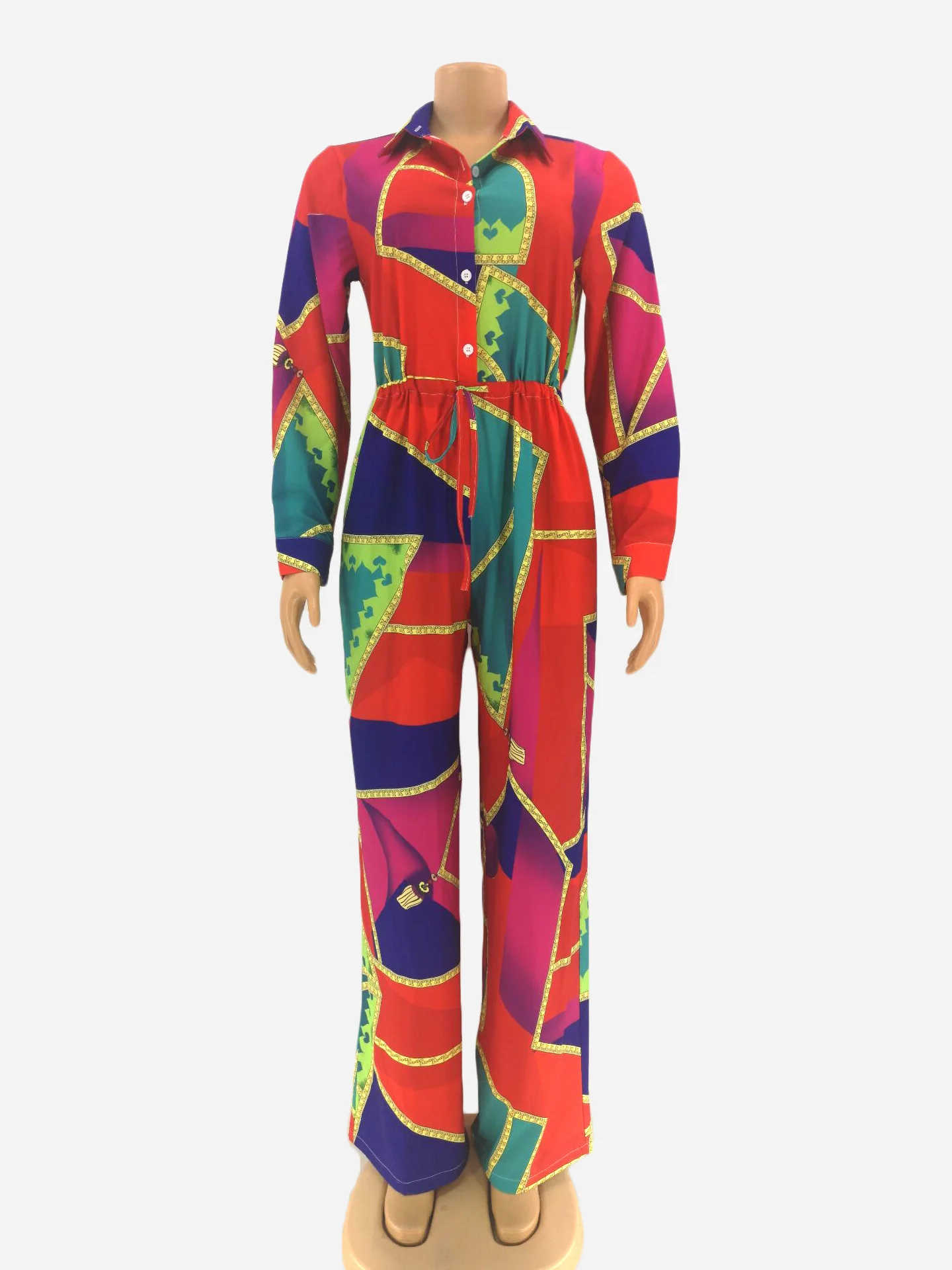 Европа и Соединенные Штаты осень зима новый женский комбинезон моды цепи печати