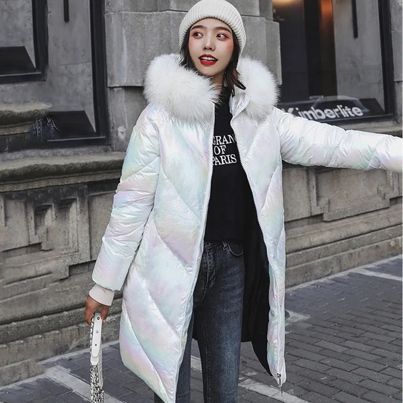 FORERUN зимнее пальто женская длинная куртка с большим меховым воротником и