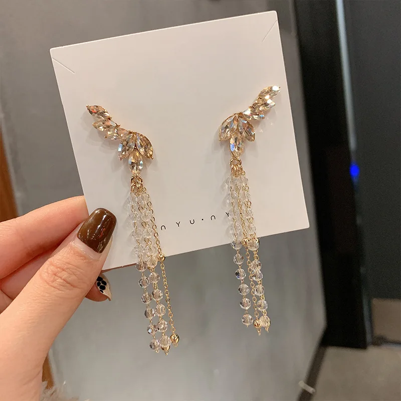Shiny Rhinestone Drop Earrings for Women 2019 Bijoux Long Tassel Angel Wings Dangle Statement Jewelry | Украшения и аксессуары