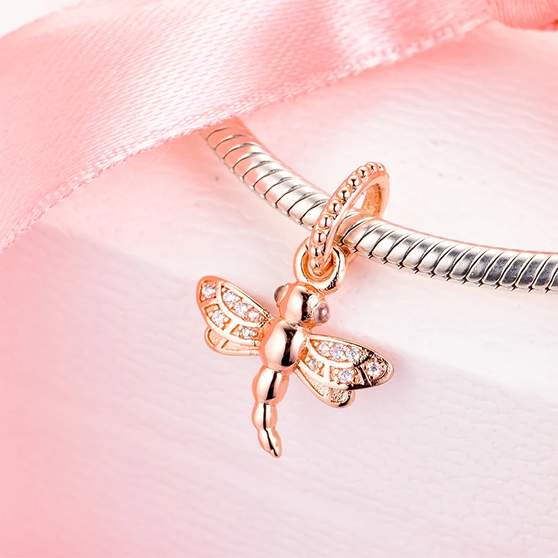 

Genuine 925 Sterling Silver Sparkling Dragonfly Pendant Charm Beads Fit Original Pamura Bracelet Silver S925 Jewelry Gift