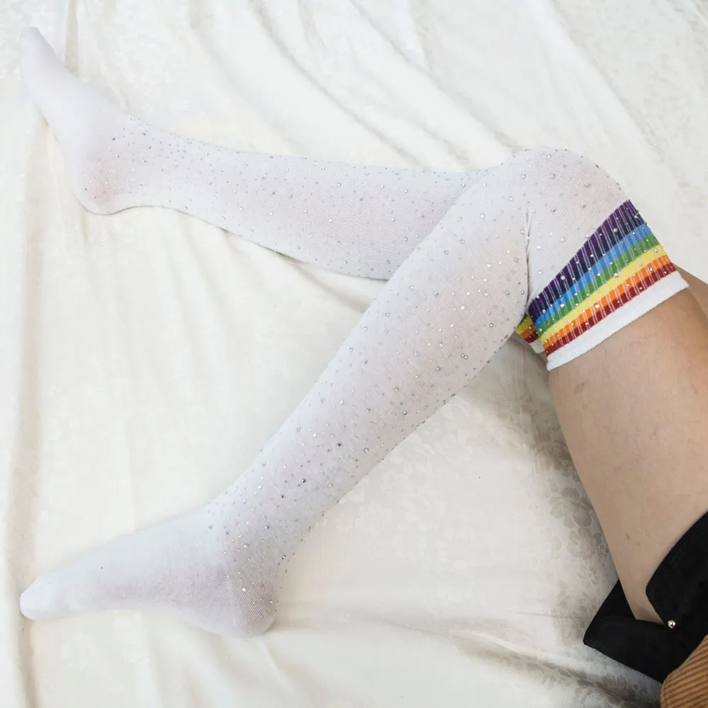 Женские теплые Гольфы выше колена блестящие стразы силиконовые Нескользящие