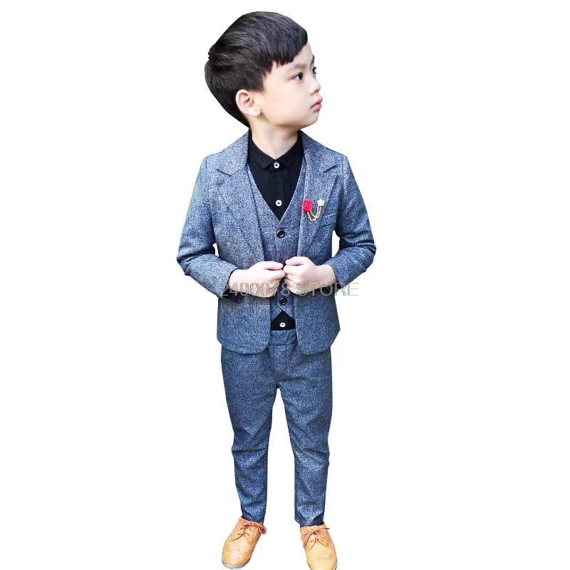 Детский Свадебный костюм для мальчиков официальный пиджак + жилет брюки галстук