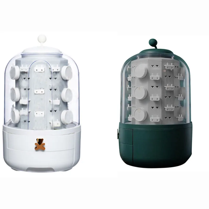 

Вместительная Нескользящая настольная шкатулка для ювелирных изделий с поворотом на 360 градусов и защитой от пыли для хранения серег и ожер...