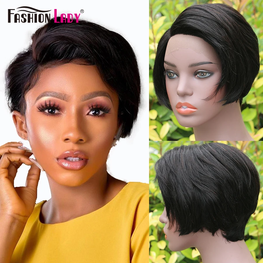 Right T Part Lace Wigs For Women Human Hair Straight Short Pixie Cut Glueless Brazilian Hair Wigs Remy Short Side Part Lace Wigs