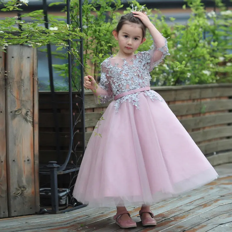 

Изысканные платья-трапеции с аппликацией для девушек, милое бальное платье, платье с рукавом до локтя, сетчатая юбка для свадебной вечеринк...